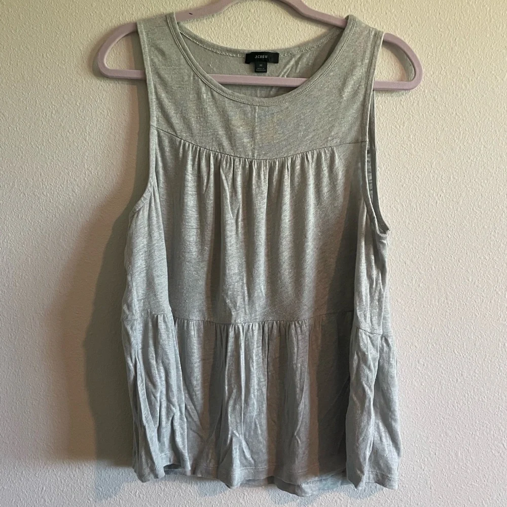 J. Crew 100% Linen Tiered Tank Top Women’s Medium Grey Crewneck Flowy Airy